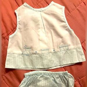 Petit Ami newborn 2 piece outfit. Light blue and white.